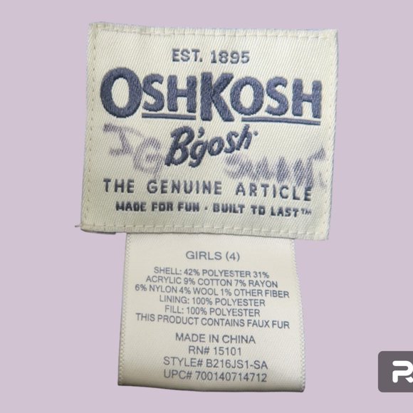 Osh Kosh B'Gosh style B216js1-sa kids peacoat jacket hoodie bow in back metallic - Picture 10 of 11